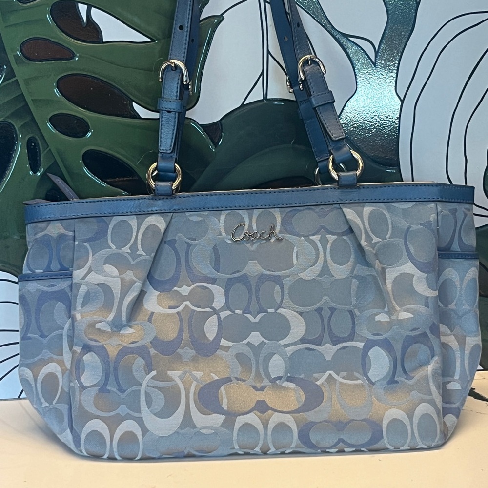 Coach Blue Shoulder Bag with Signature Monogram